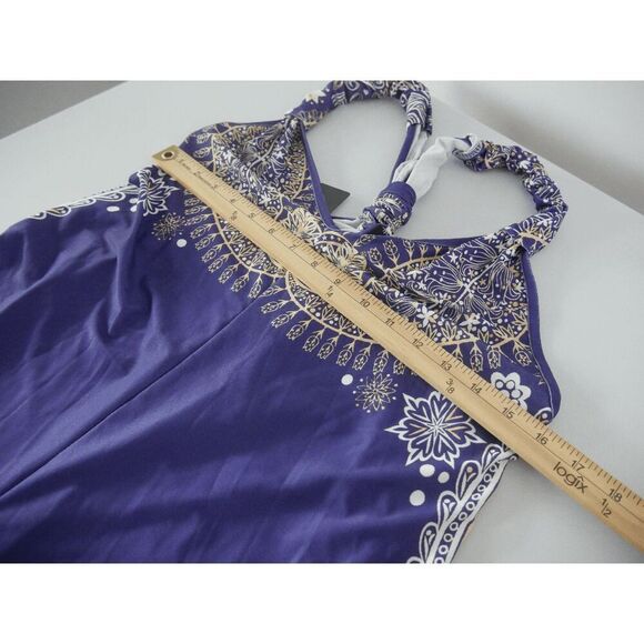 Women's Purple Geometric Print Racerback Pockets Cuffed Ankle Jumpsuit M - Picture 9 of 12